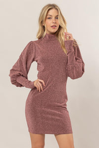 Hazel Blues® |  HYFVE Glitter Mock Neck Long Sleeve Mini Dress