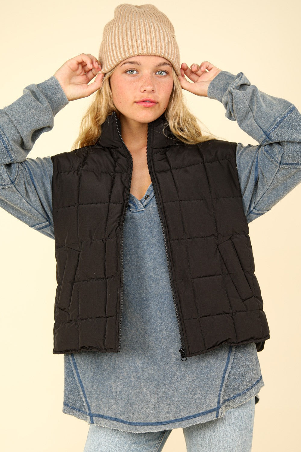 Hazel Blues® |  VERY J Zip Up Puffer Padded Warm Vest