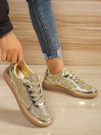 Hazel Blues® |  Sequin PU Leather Flat Sneakers