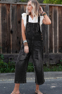 Hazel Blues® |  Distressed Wide Strap Denim Overalls