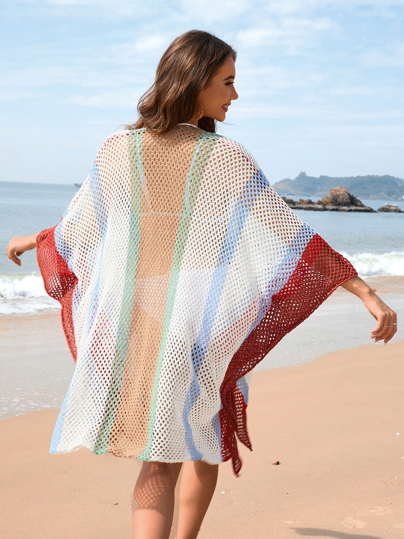 Hazel Blues® |  Openwork Color Block Plunge Cover-Up