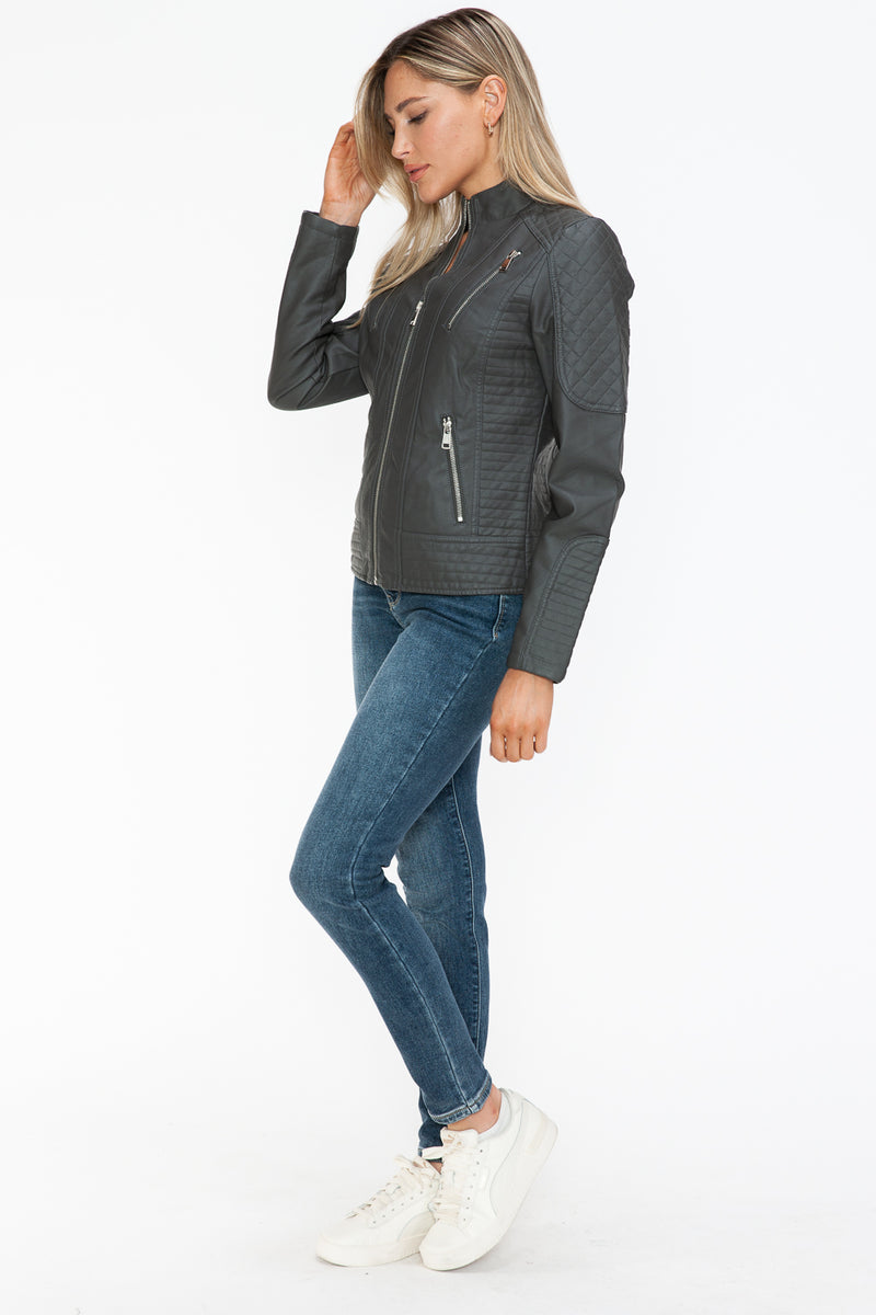 Hazel Blues® |  Snobbish Faux Leather Zip Up Mock Neck Jacket