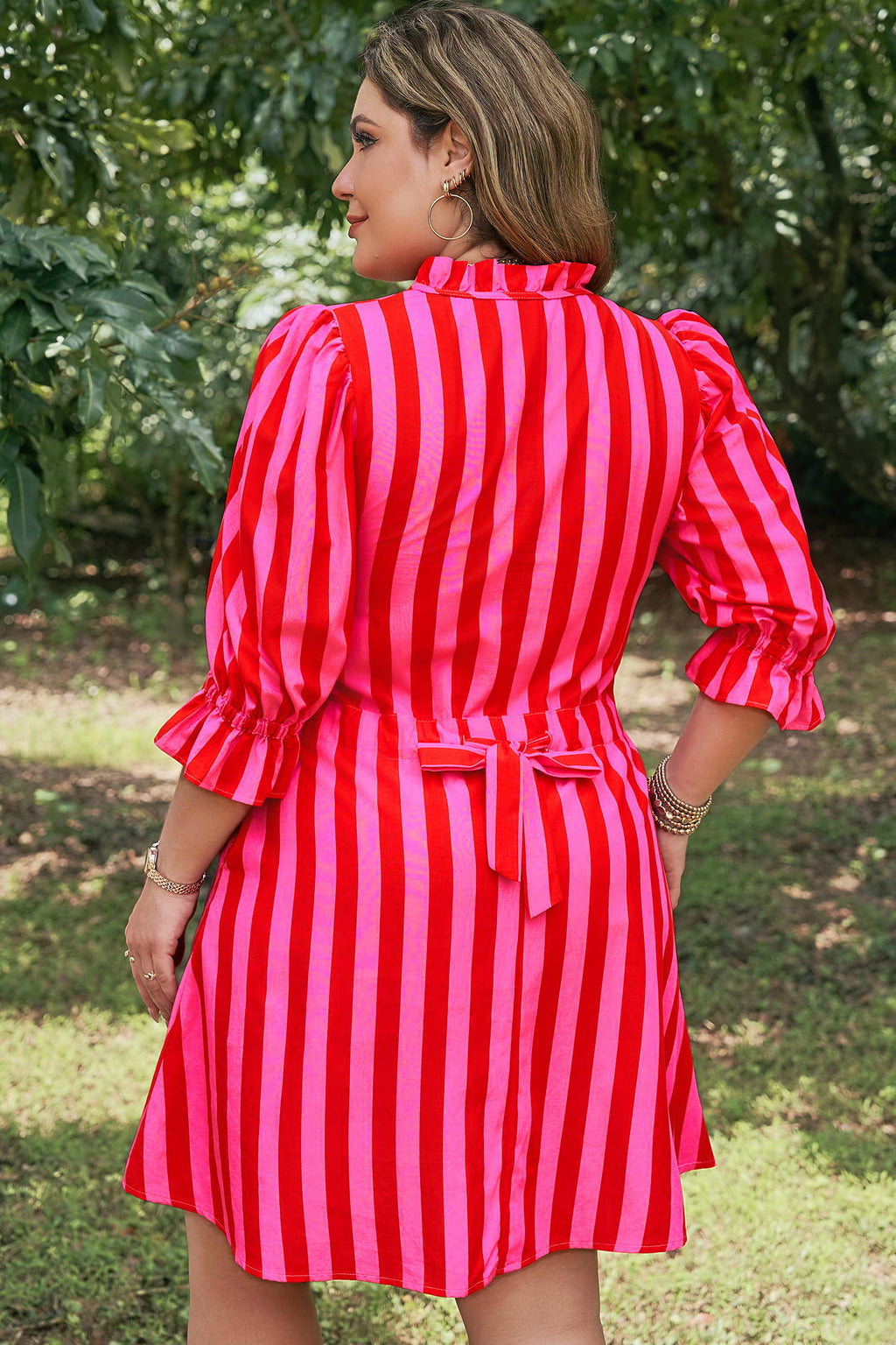 Frilled Collar Button Neck Short Sleeve Curvy Mini Dress | Short Sleeve Button Frill Dress