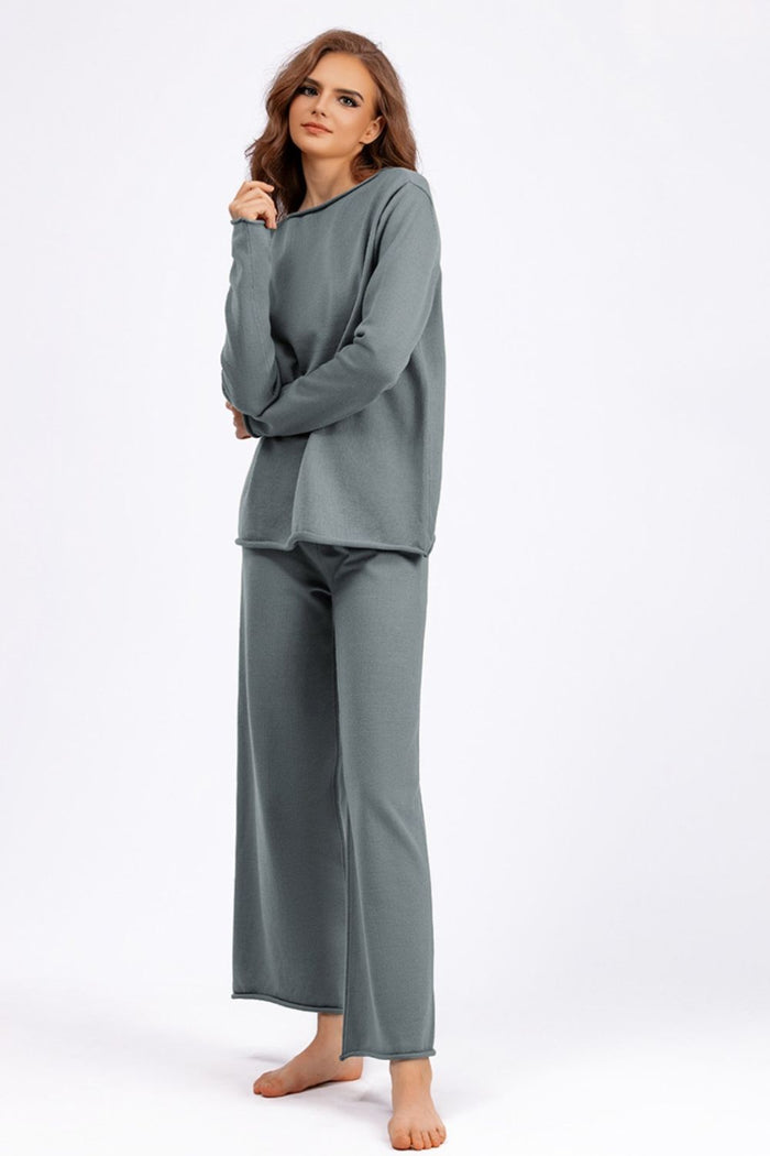 Hazel Blues® |  Basic Bae Rolled Round Neck Top and Pants Sweater Set