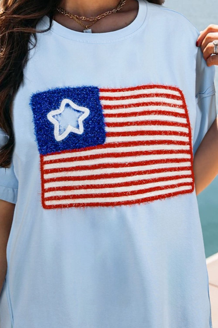 Hazel Blues® |  US Flag Round Neck Short Sleeve T-Shirt