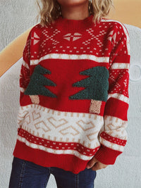 Hazel Blues® |  Christmas Tree Mock Neck Long Sleeve Sweater