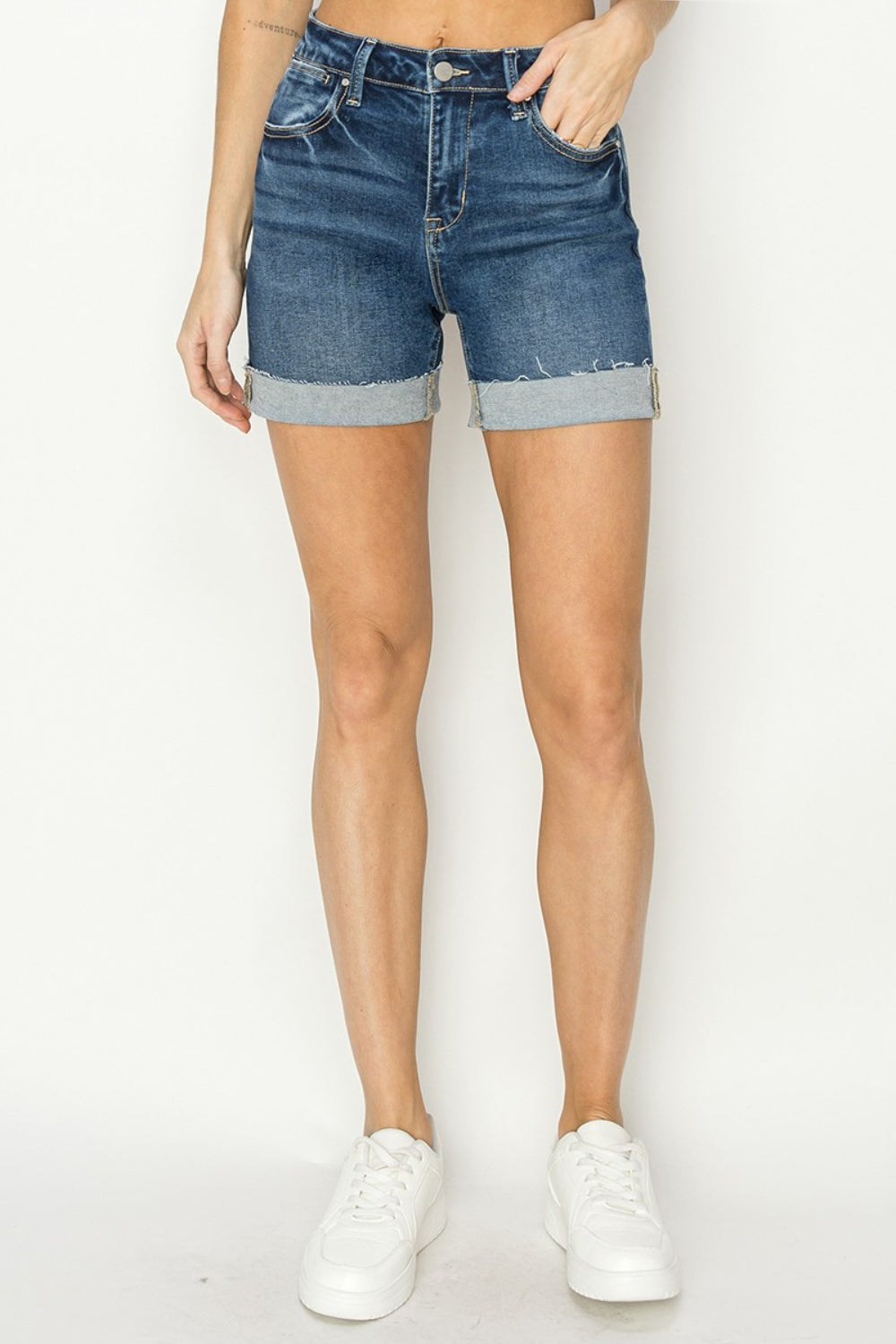 Hazel Blues® |  RISEN High Rise Cuffed Denim Shorts