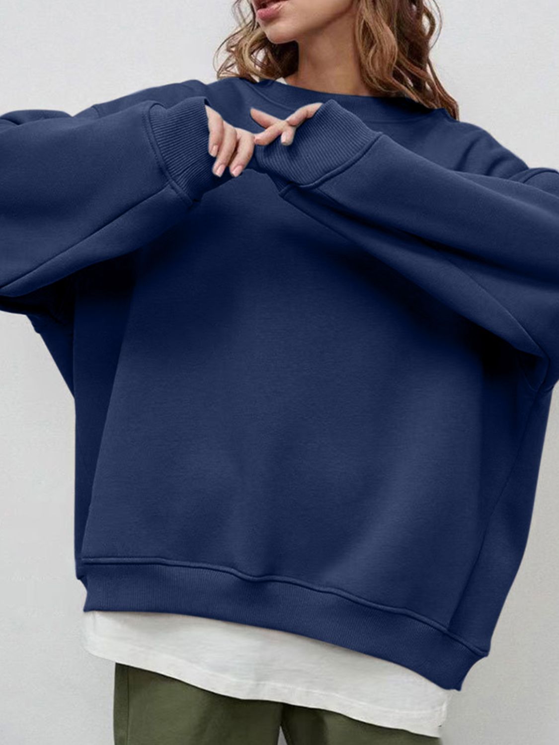 Hazel Blues® |  Round Neck Dropped Shoulder Long Sleeve Sweatshirt