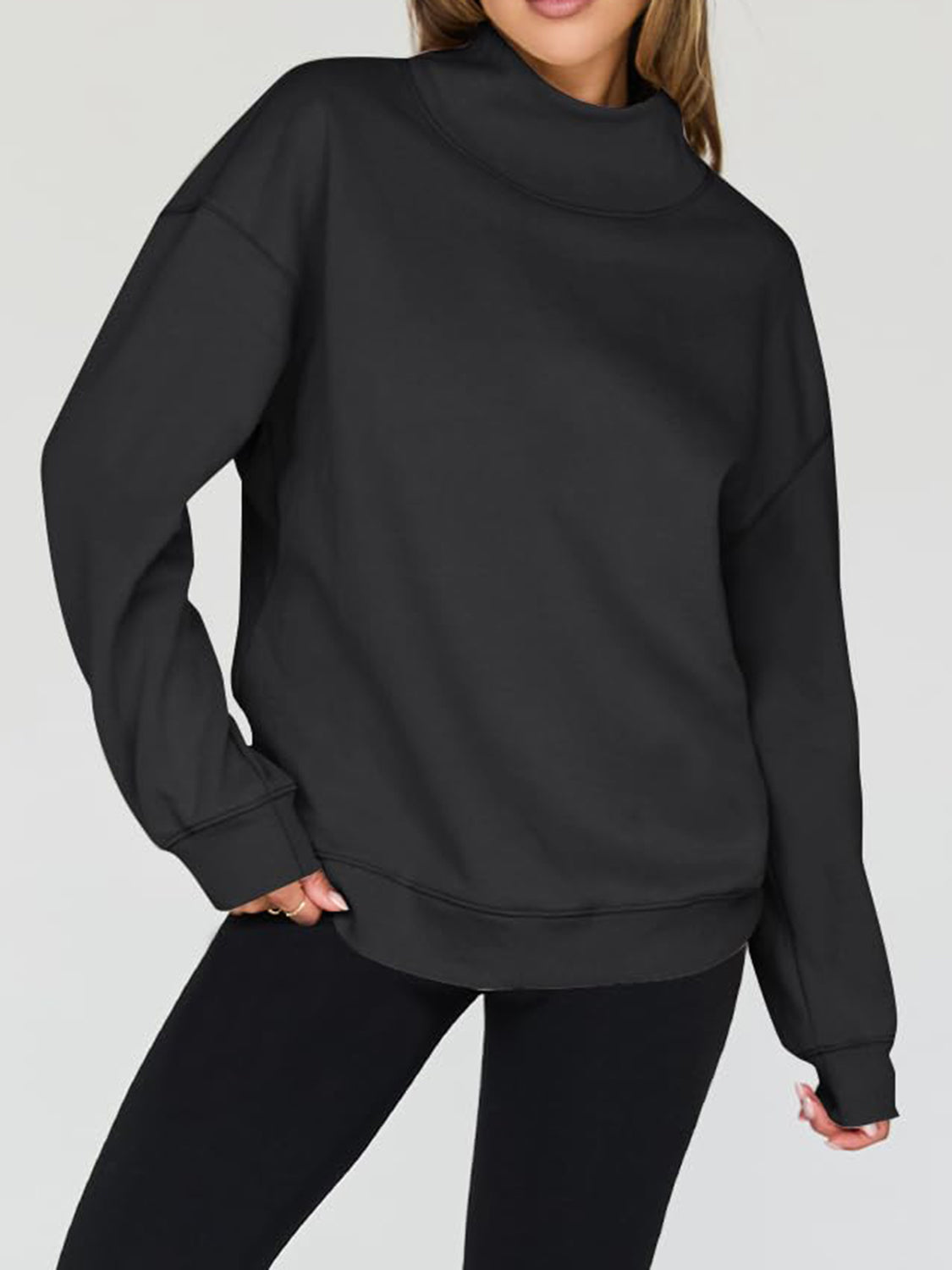 Hazel Blues® |  Mock Neck Drop Shoulder Long Sleeve Sweatshirt