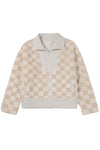 Hazel Blues® |  Khaki Checker Sherpa Corduroy Patchwork Zip up Collared Jacket