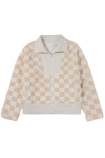 Hazel Blues® |  Khaki Checker Sherpa Corduroy Patchwork Zip up Collared Jacket