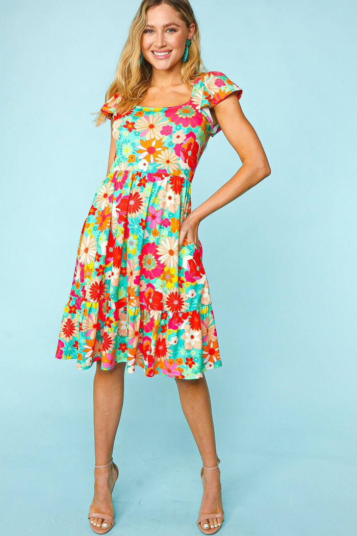 Hazel Blues® |  Haptics Floral Square Neck Short Sleeve Dress