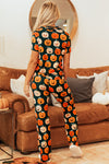 Hazel Blues® |  Orange Halloween Pattern Short Sleeve Shirt Pajama Set