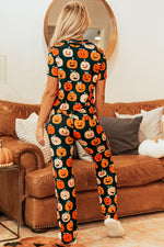 Hazel Blues® |  Orange Halloween Pattern Short Sleeve Shirt Pajama Set