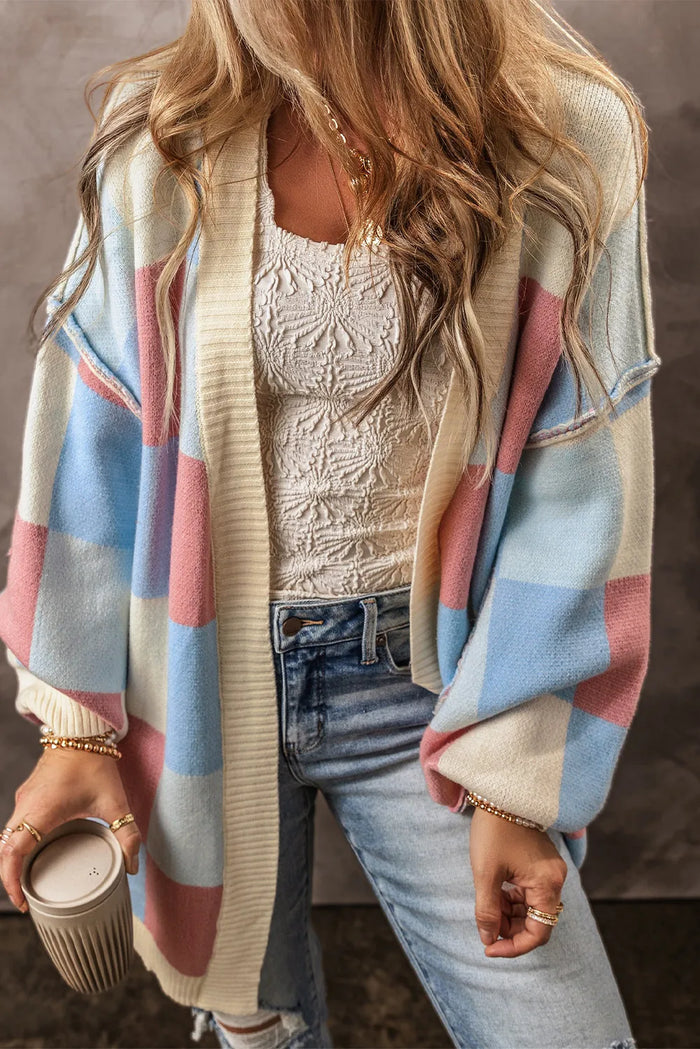 Hazel Blues® |  Color Block Open Front Long Sleeve Cardigan