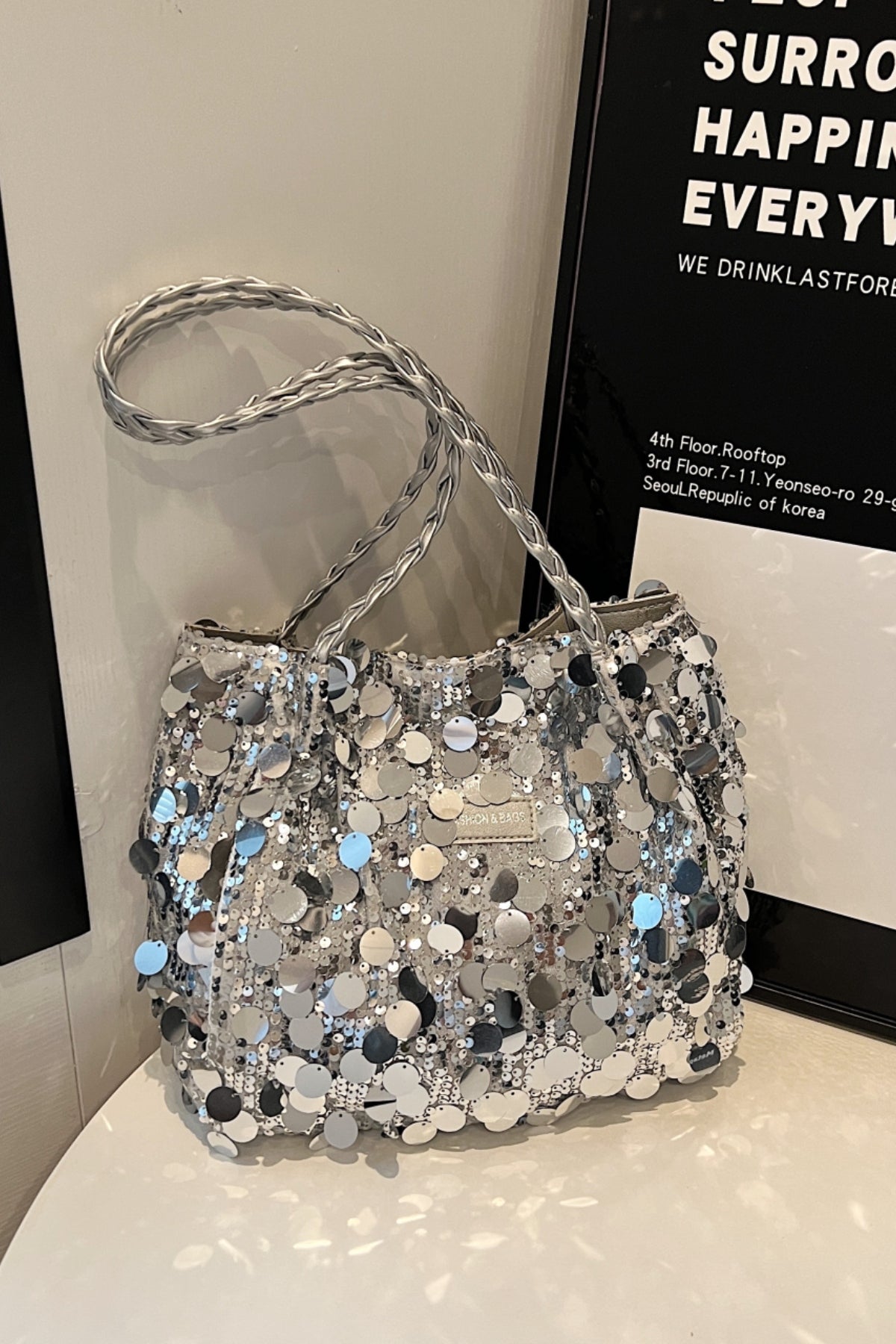 Hazel Blues® |  Sequin Braided Strap Shoulder Bag