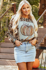 Hazel Blues® |  Brown Bleached Halloween Pumpkin Leopard Print Sweatshirt