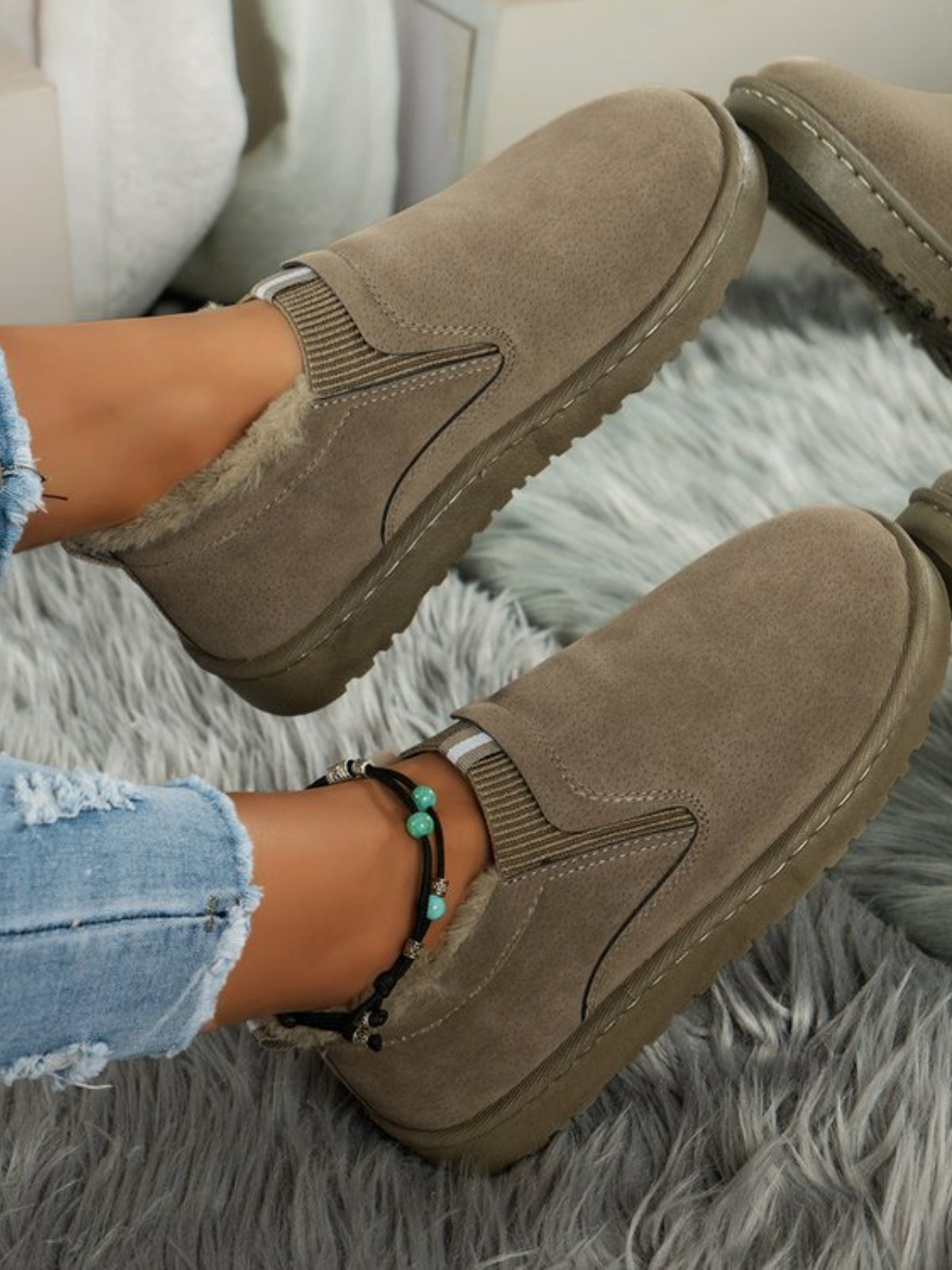 Hazel Blues® |  Faux Fur Suede Round Toe Booties