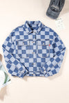 Hazel Blues® |  Checkered Button Up Long Sleeve Denim Jacket