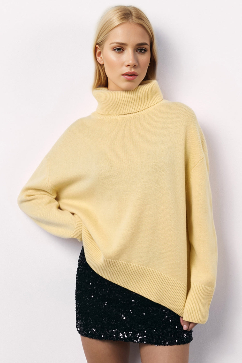 Hazel Blues® |  Basic Bae Turtleneck Long Sleeve Dropped Shoulder Sweater