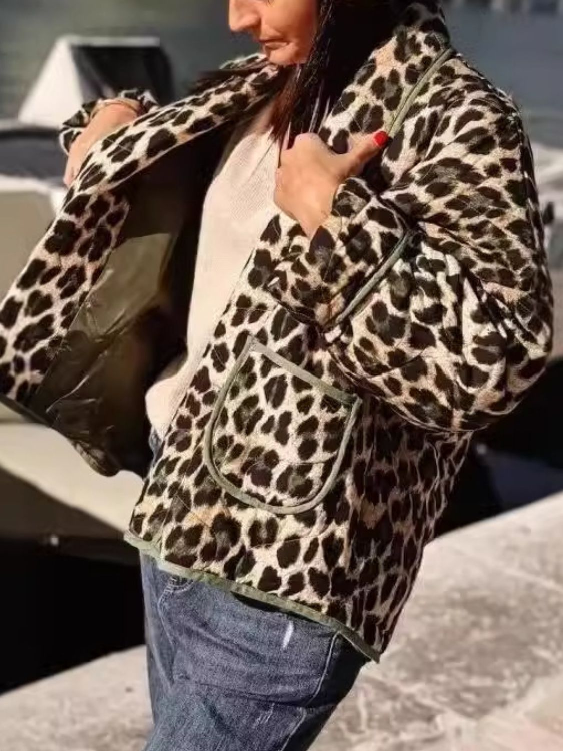 Hazel Blues® |  Leopard Open Front Long Sleeve Outerwear