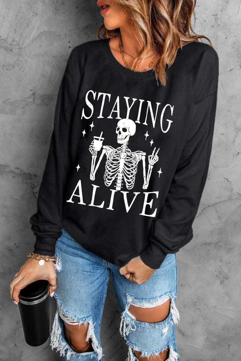 Hazel Blues® |  Skull Graphic Round Neck Long Sleeve Sweatshirt