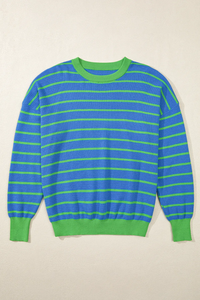 Hazel Blues® |  Striped Round Neck Long Sleeve Sweater