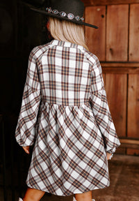 Hazel Blues® |  Plaid Collared Neck Balloon Sleeve Mini Shirt Dress