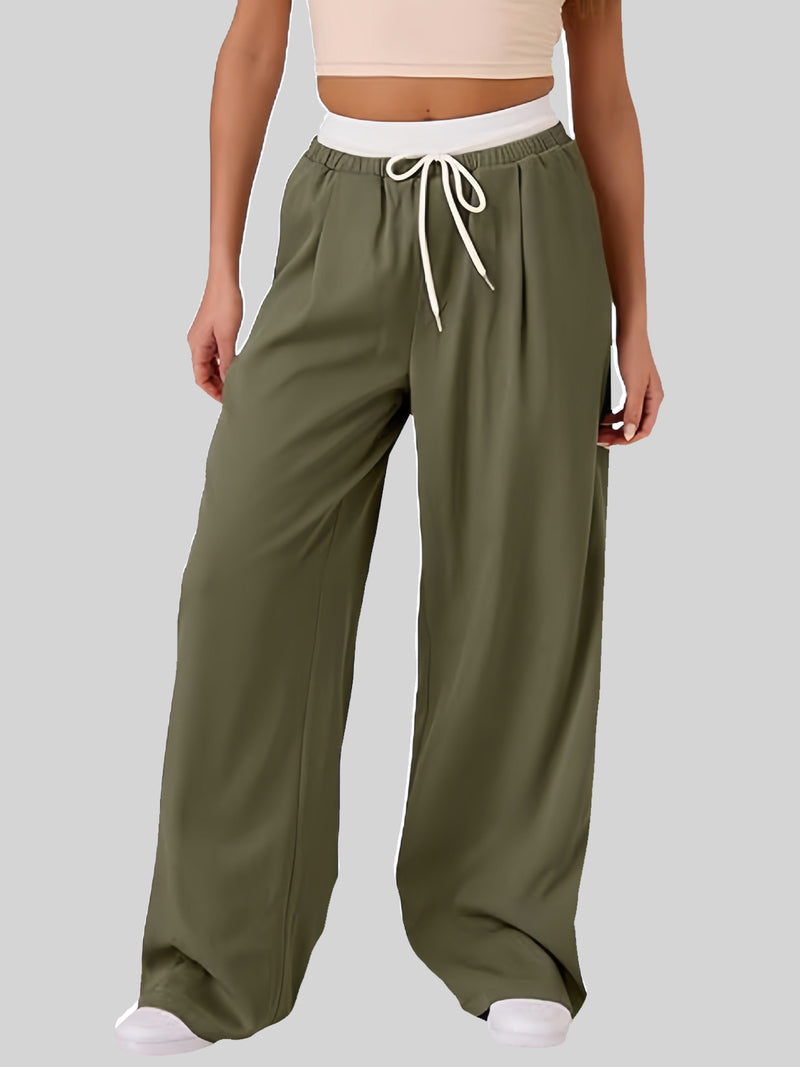 Hazel Blues® |  Contrast Waistband Drawstring Wide Leg Pants