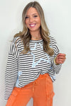 Hazel Blues® |  Gray Stripe Starry Patch Drop Shoulder Raw Edge Casual Knit Top
