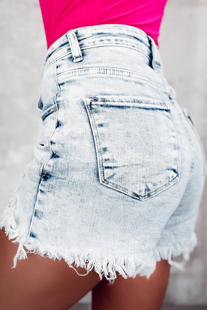 Hazel Blues® |  Raw Hem Buttoned Denim Shorts with Pockets