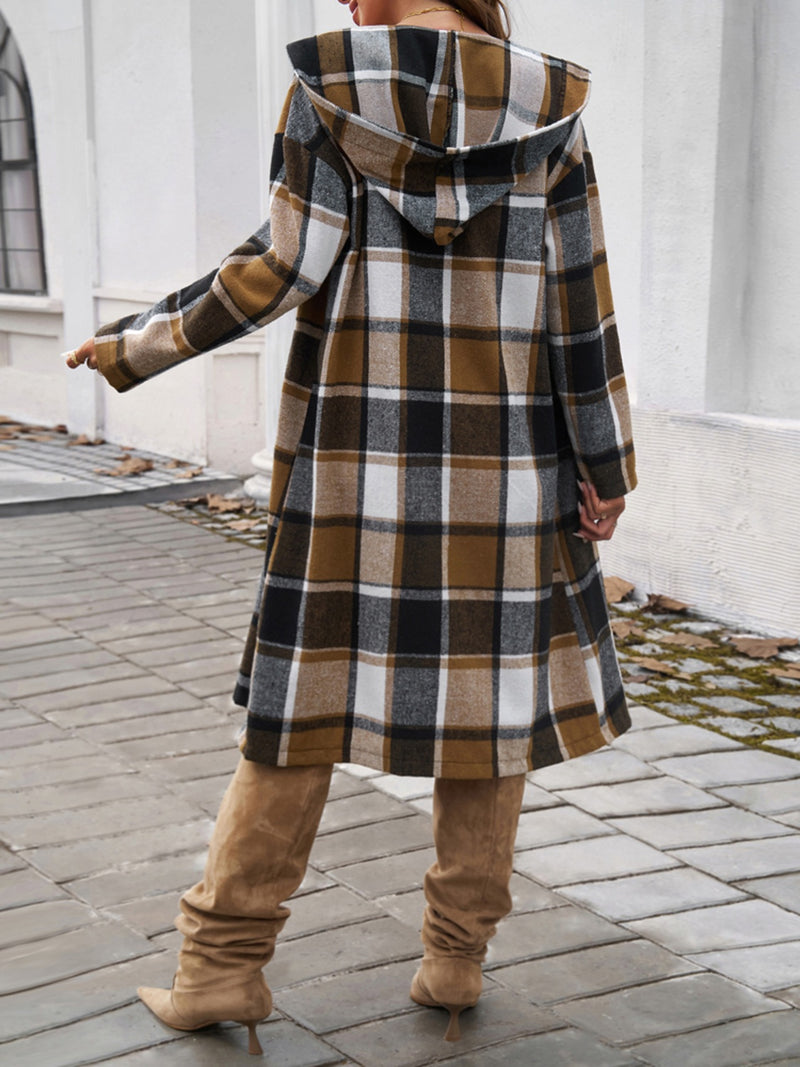 Hazel Blues® |  Plaid Long Sleeve Hooded Coat