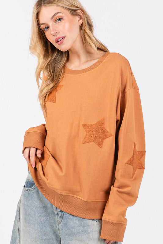 Hazel Blues® |  SAGE + FIG Star Patch Long Sleeve Sweatshirt