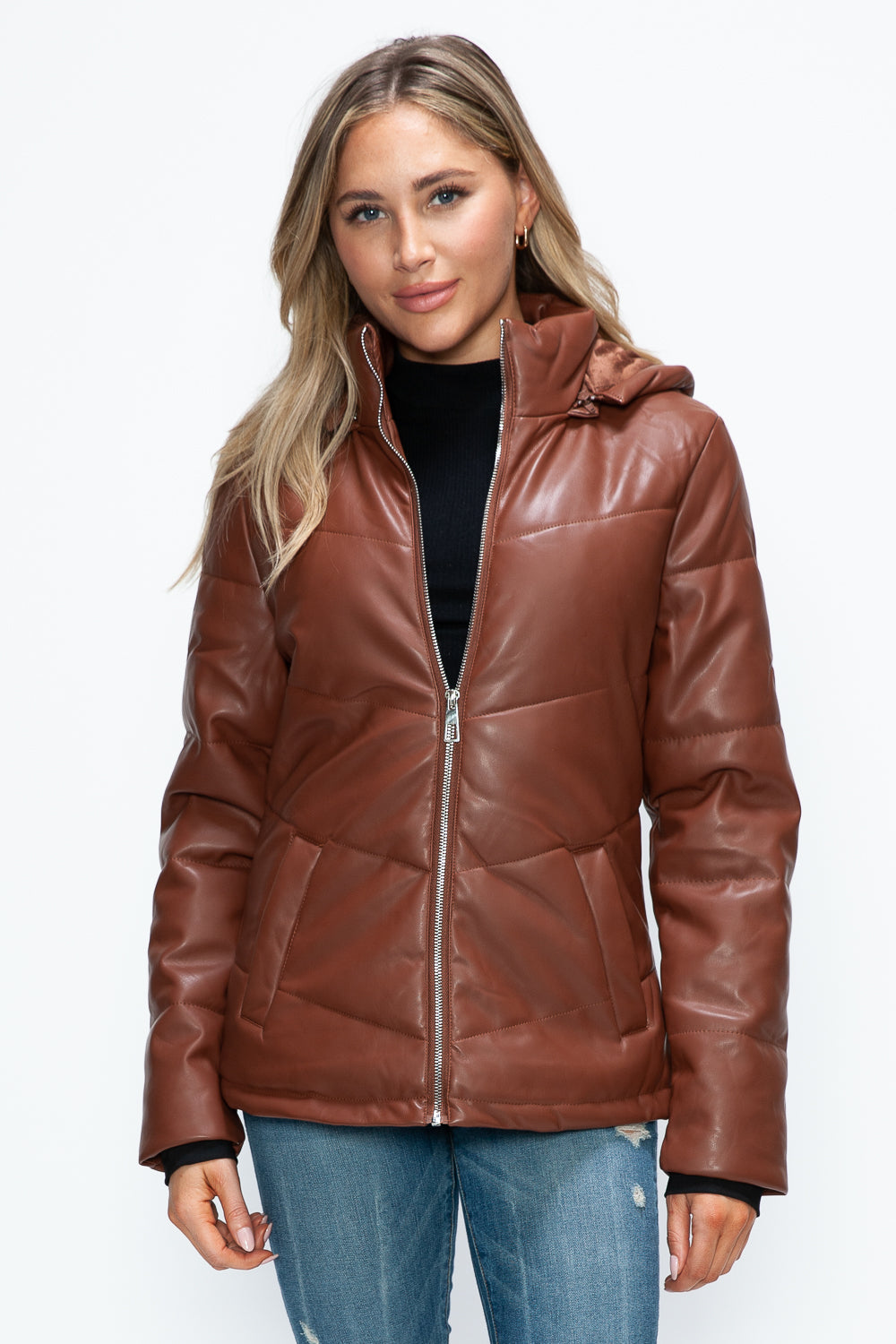 Hazel Blues® |  How Dare U Pocketed Zip Up Puffer Jacket with Removable Hood