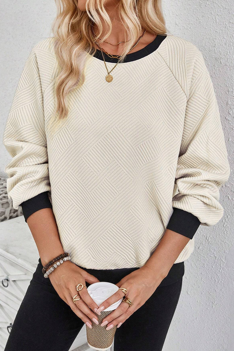 Hazel Blues® |  Texture Contrast Long Sleeve Sweatshirt