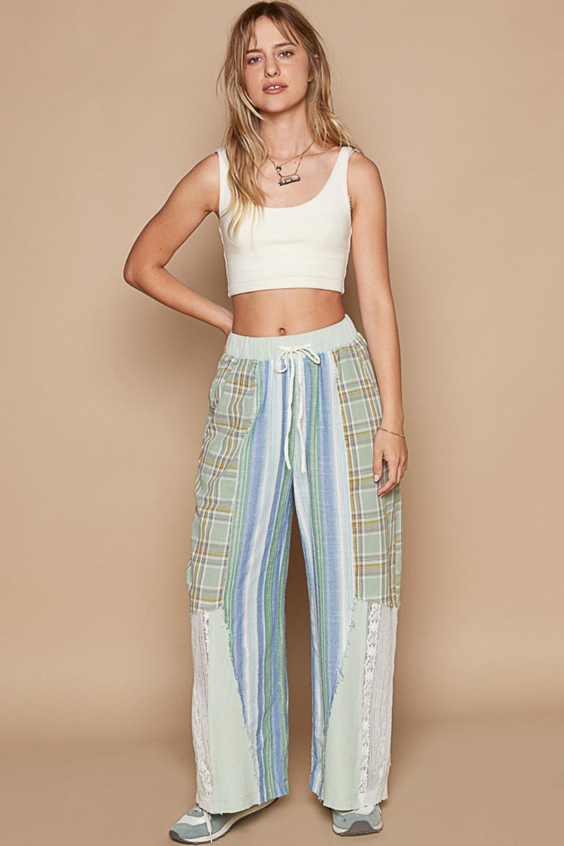 Hazel Blues® |  POL Drawstring Plaid Print Lace Straight Pants