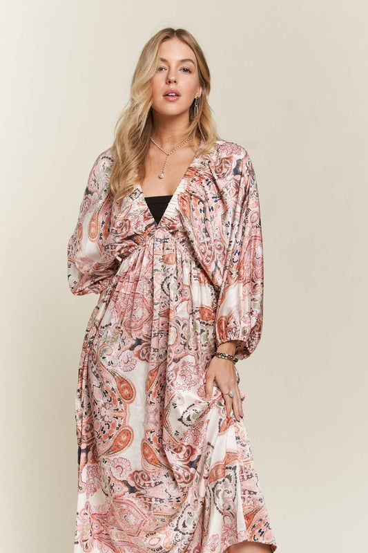 Hazel Blues® |  ADORA Printed V-Neck Batwing Sleeve Dress