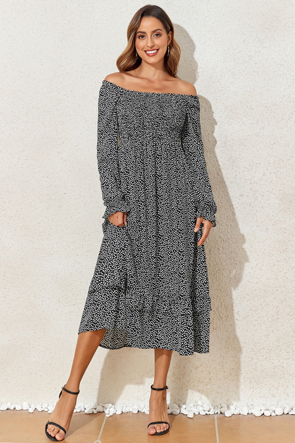 Hazel Blues® |  Printed Square Neck Long Sleeve Midi Dress