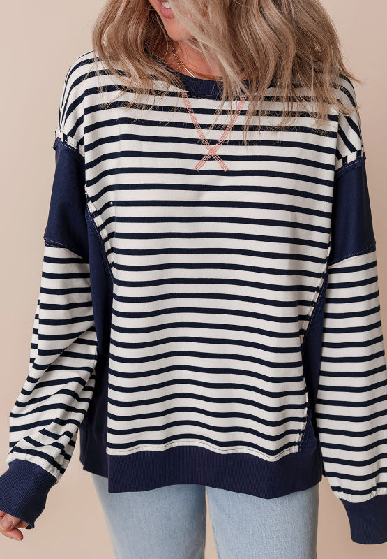 Hazel Blues® |  Exposed Seam Striped Long Sleeve Sweatshirt