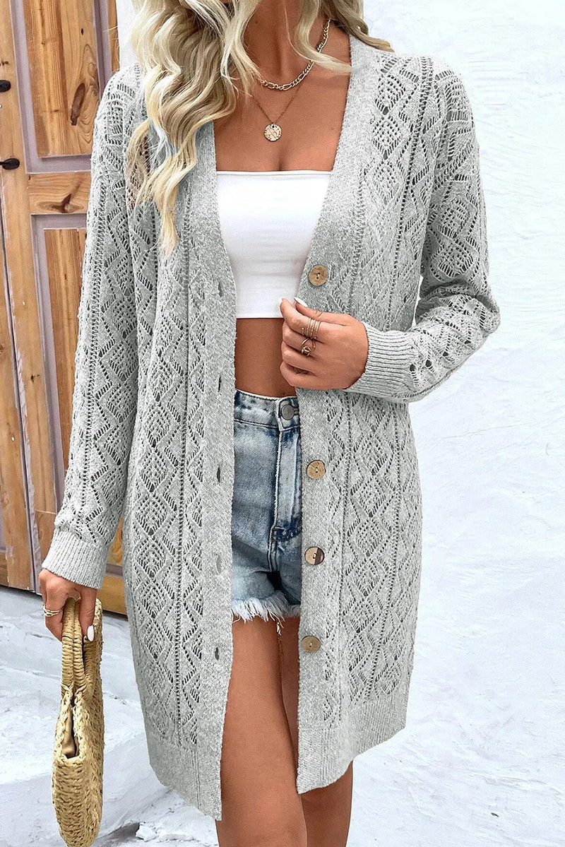 Hazel Blues® |  Openwork Button Down Long Sleeve Cardigan