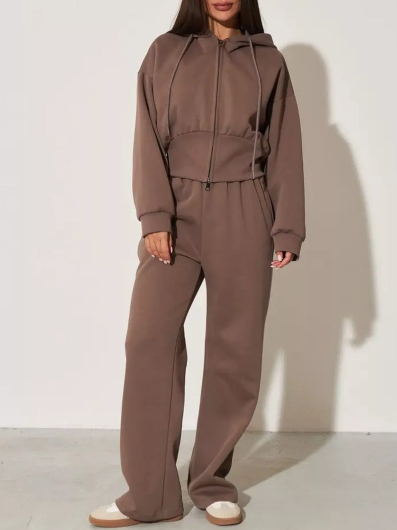 Zip-Up Hoodie and Wide-Leg Pants Set – Hazel Blues®