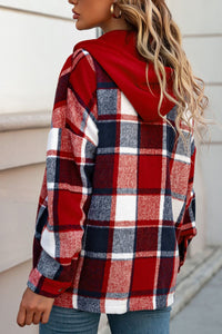 Hazel Blues® |  Plaid Button Up Hooded Shacket