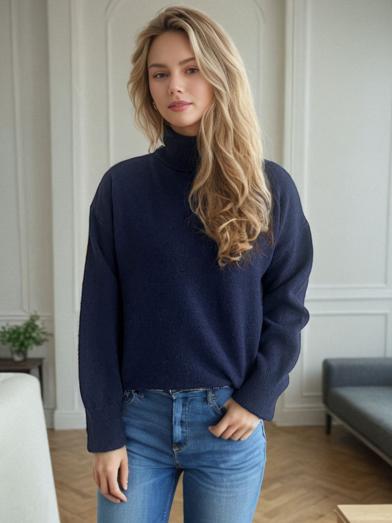 Hazel Blues® |  Turtleneck Dropped Shoulder Long Sleeve Sweater