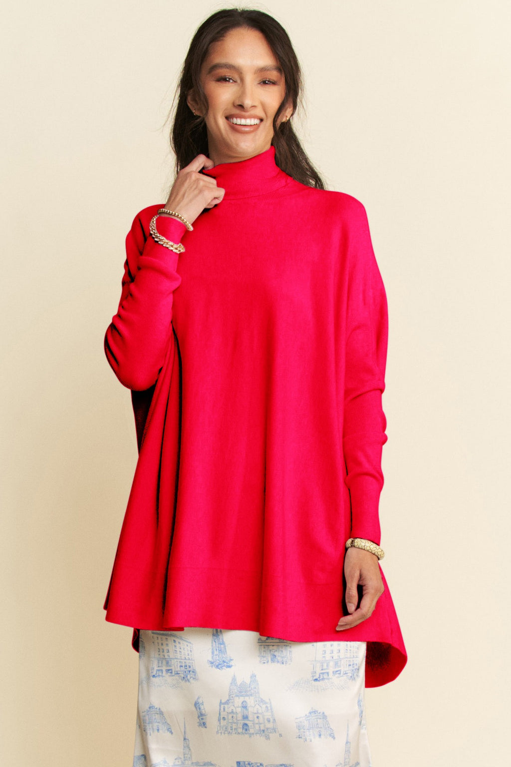 Hazel Blues® |  Davi & Dani High-Low Turtleneck Long Sleeve Knit Top