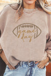 Hazel Blues® |  Apricot Football Game Day Embroidered Corduroy Sweatshirt