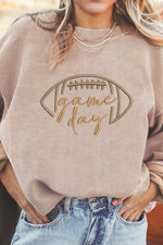 Hazel Blues® |  Apricot Football Game Day Embroidered Corduroy Sweatshirt