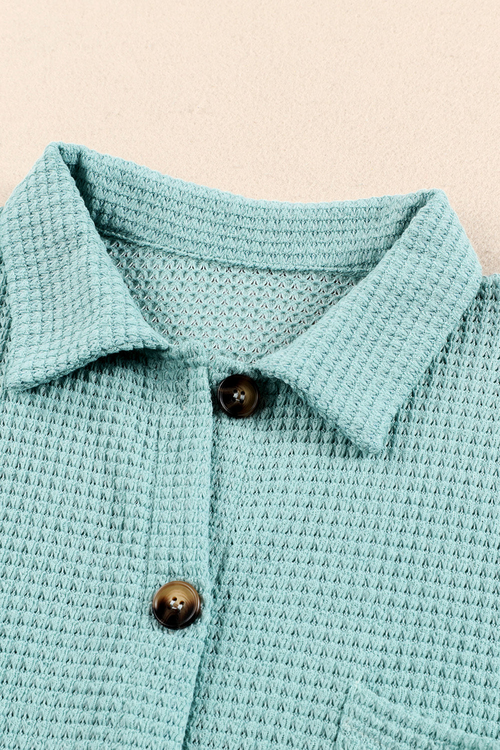 Hazel Blues® |  Waffle-Knit Collared Neck Long Sleeve Shirt