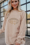 Hazel Blues® |  Apricot Football Game Day Embroidered Corduroy Sweatshirt