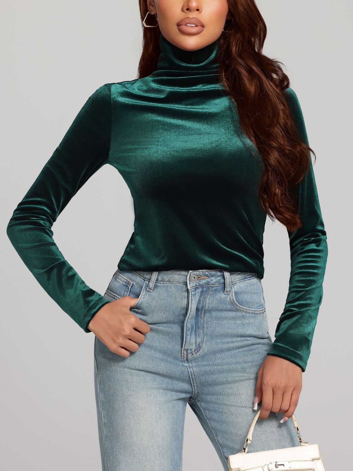 Hazel Blues® |  Solid Color Turtleneck Long Sleeve Top