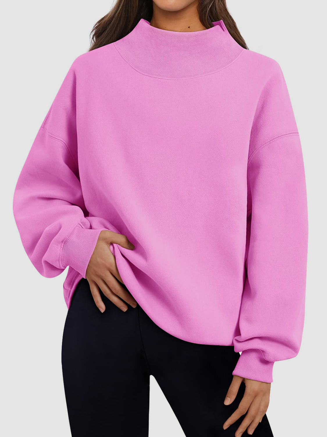 Hazel Blues® |  Mock Neck Drop Shoulder Long Sleeve Sweatshirt